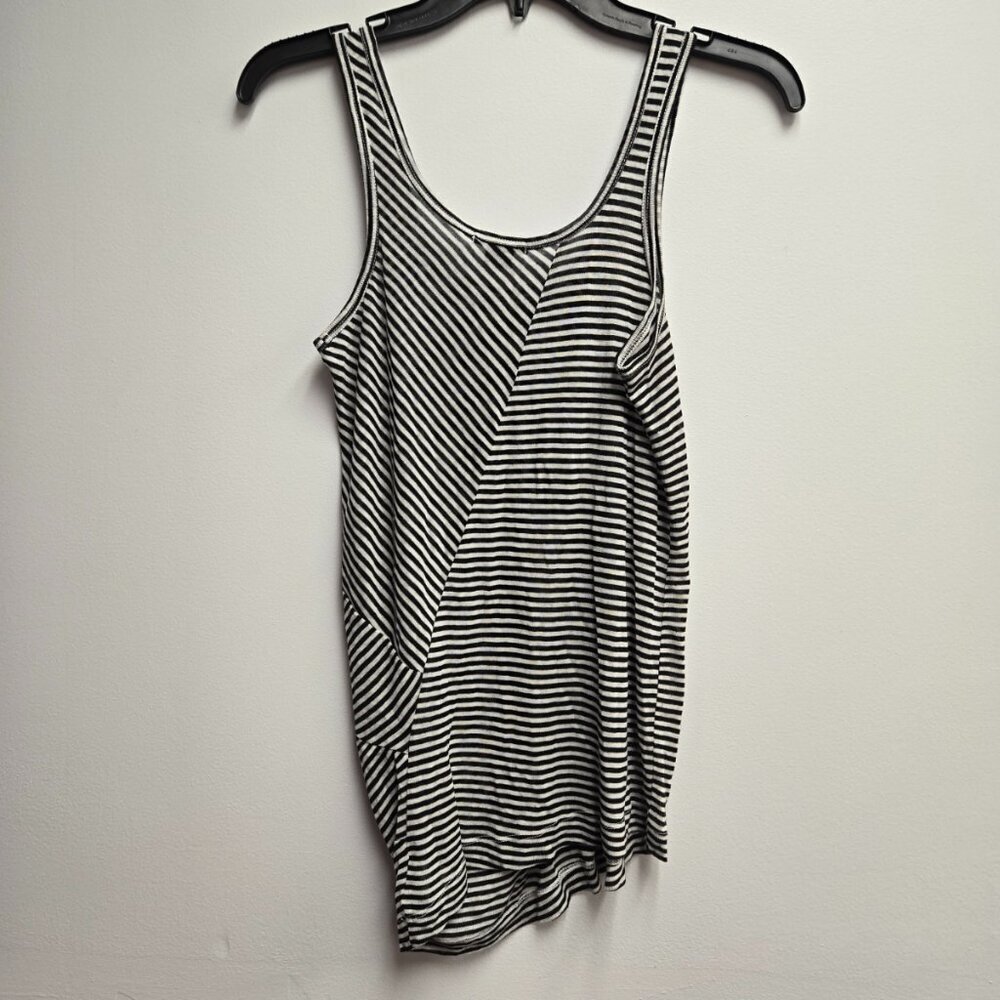 Theory Asymmetrical Multi-Panel Striped Tank Top Black White S